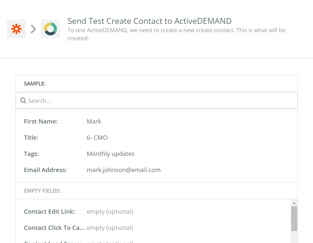 6. preview of activedemand contact