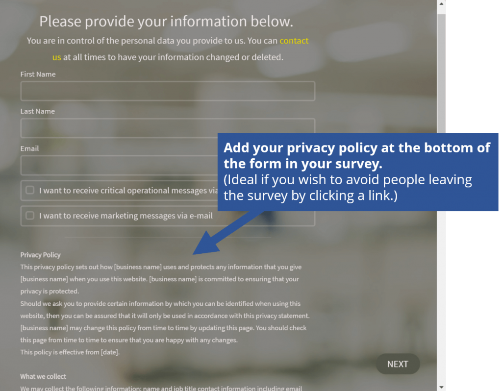 GDPR compliant survey - privacy policy 2