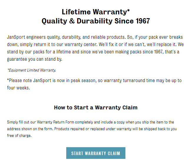 Jansport warranty