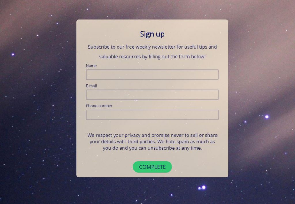 sign up template