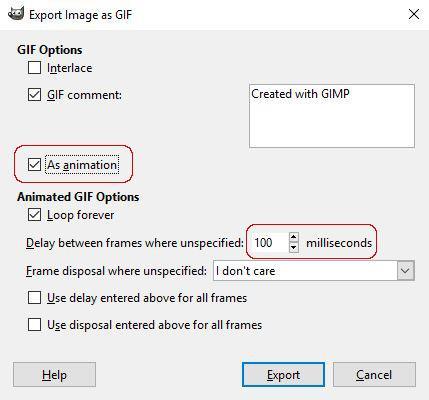 GIMP Export Image as GIF menu
