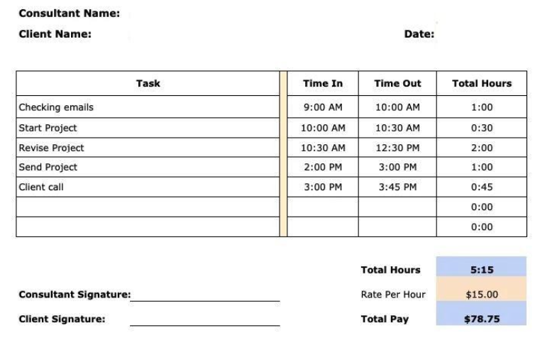 consulting rates timesheet template